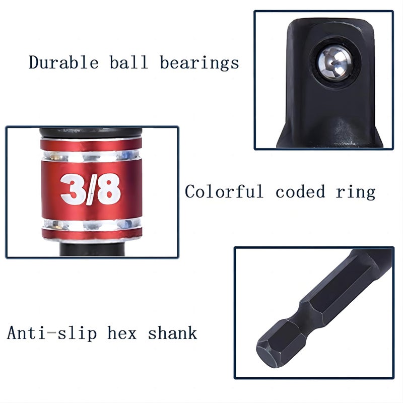 HoooWooo Impact Grade Driver Sockets Adapter Extension Set Drill Bit 3Pcs 1/4 3/8 1/2" Universal Socket Adapter Set and Right Angle Drill 105 Degree Right Angle Screwdriver Set Drill Hex Bit Socket Adapter - Image 5